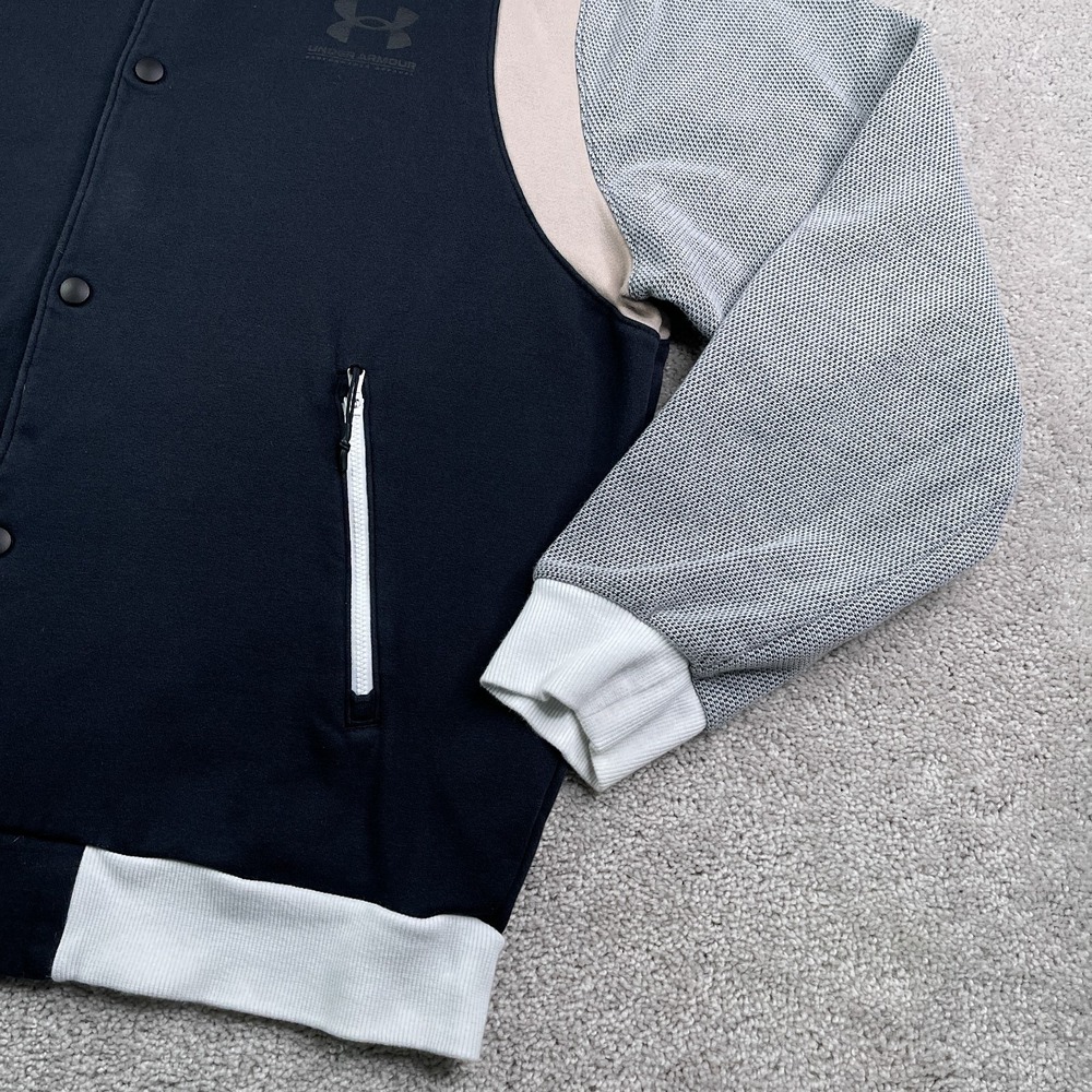 Under Armour‎ Jacket Mens XL Black Rival Fleece Amp Varsity Bomber Snap Front - Picture 4 of 14